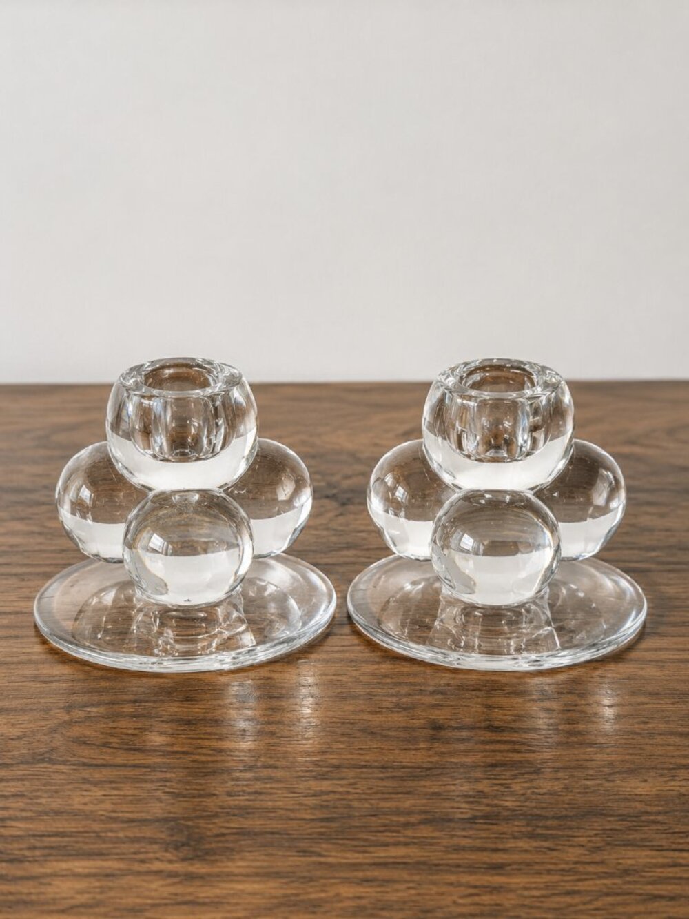 Westmoreland MCM Flash Glass Ball Base Candle Holders Pair Vintage Crystal